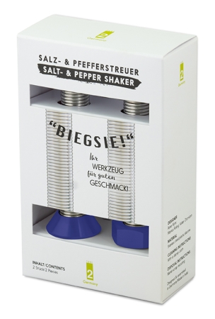 "Biegsie!" Salz- & Pfefferstreuer 2er Set, Kunststoffkappen blau